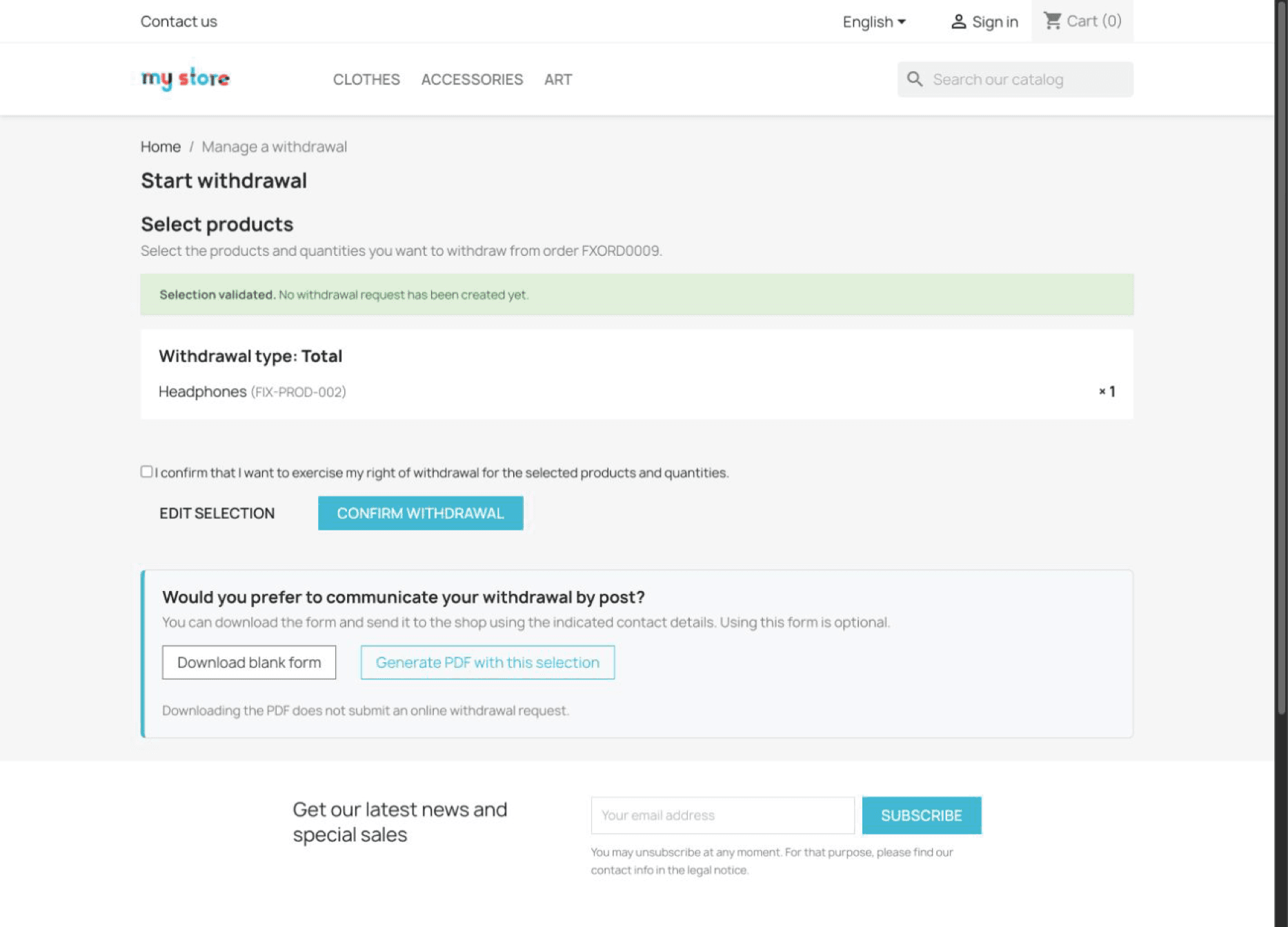 EU Withdrawal Manager total withdrawal confirmation screen